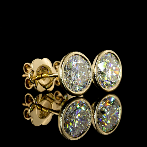 3.12 CT Round Lab Grown Diamond Stud Earrings in 14K Yellow Gold
