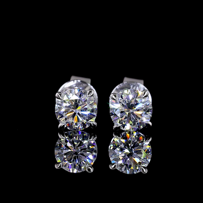 1.55 CT Round Lab Grown Diamond Stud Earrings in 14K White Gold