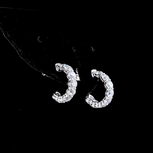 2.86 CT Round Lab Grown Diamond C Hoop Earrings in 14K White Gold
