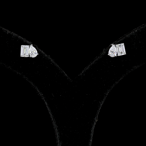 1.77 CT Emerald Lab Grown Diamond Toi et Moi Earrings in 14K White Gold