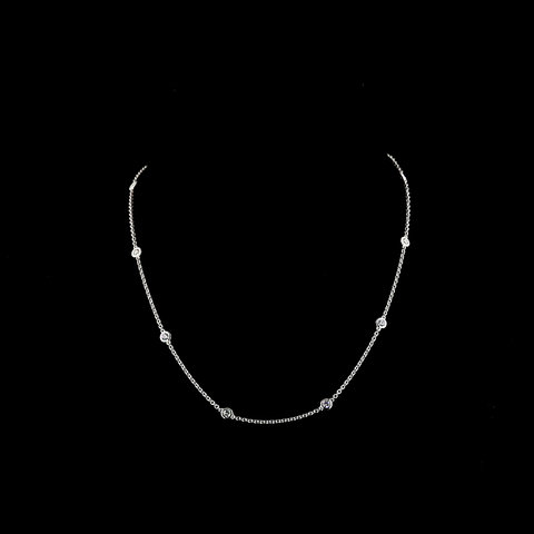 1.02 CT Round Lab Grown Diamond Station Necklace in 14K White Gold