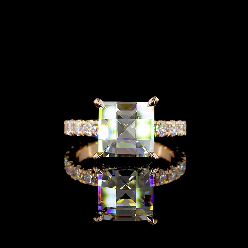 5.56 CT Asscher Lab Grown Diamond Engagement Ring in 18K Rose Gold