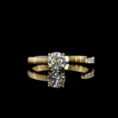 0.67 CT Round Lab Grown Diamond Designer Ring in 14K Yellow Gold