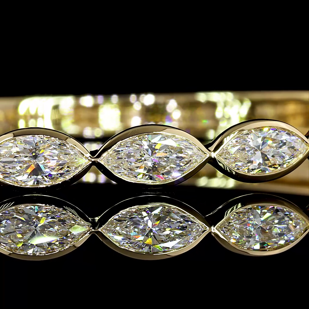 4.29 CT Marquise Lab Grown Diamond Bangle Bracelet in 14K Yellow Gold – close-up