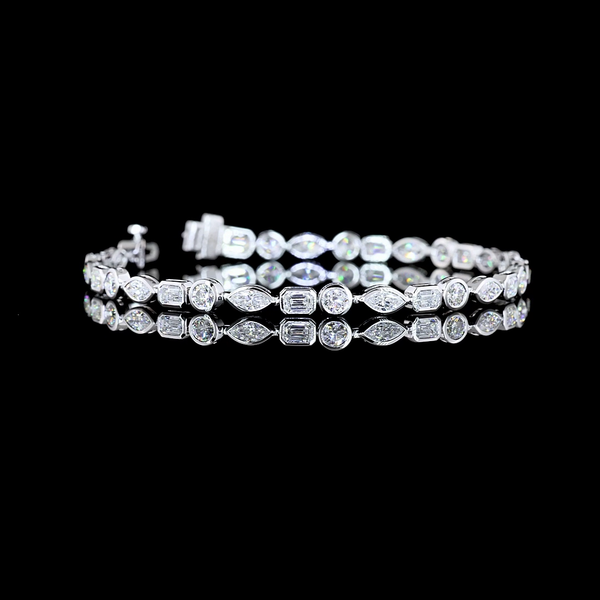 4.69 Carat Mixed Shape Lab Grown Diamond Tennis Bracelet - E-F VS - 14K White Gold - Front View