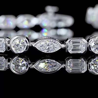 4.69 Carat Mixed Shape Lab Grown Diamond Tennis Bracelet - E-F VS - 14K White Gold - View 2