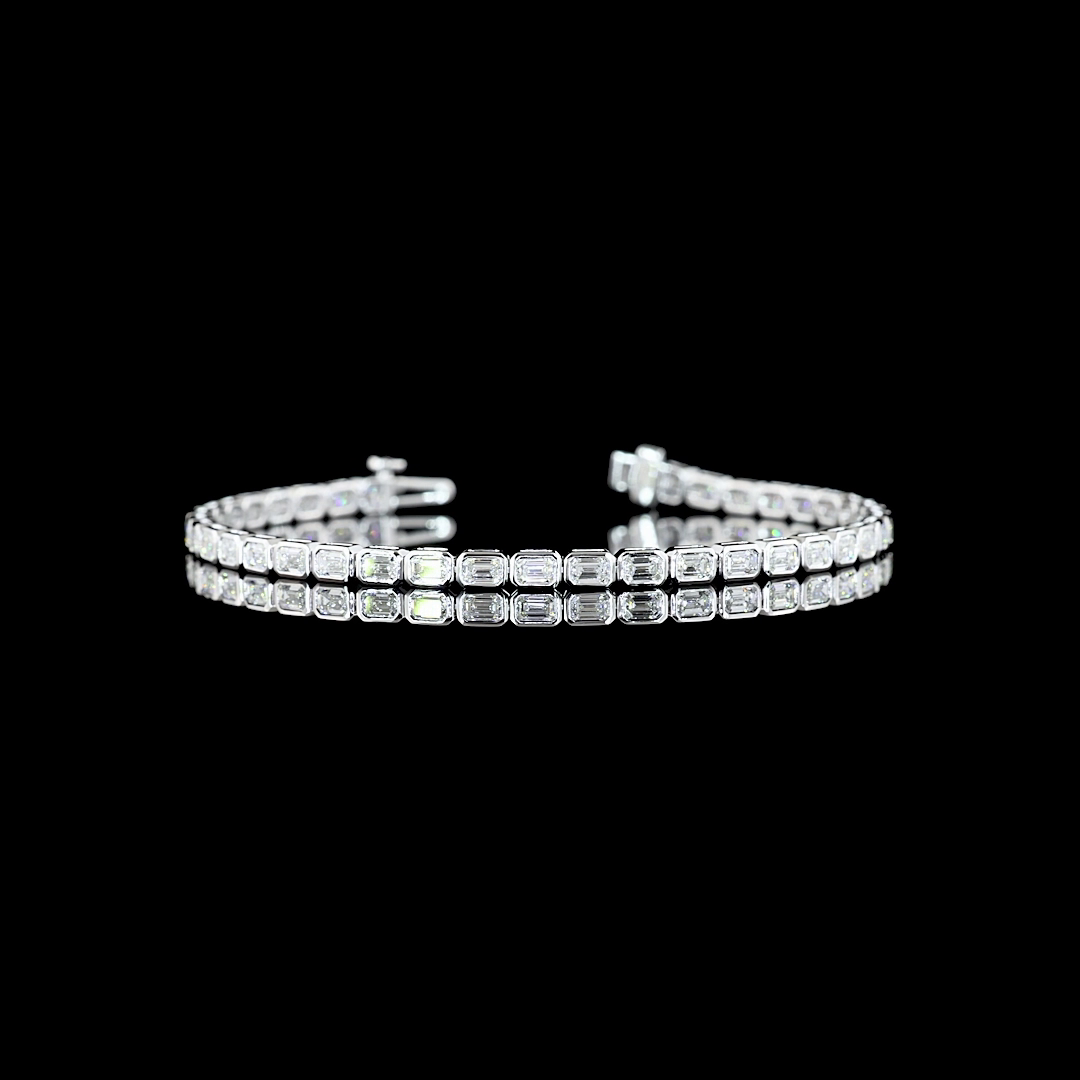 3.70 Carat Emerald Cut Lab Grown Diamond Tennis Bracelet - E-F VS - 14K White Gold