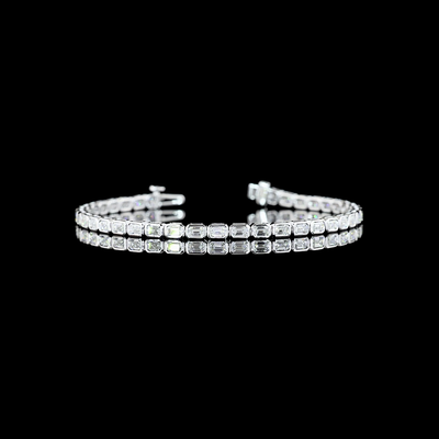 3.70 Carat Emerald Cut Lab Grown Diamond Tennis Bracelet - E-F VS - 14K White Gold