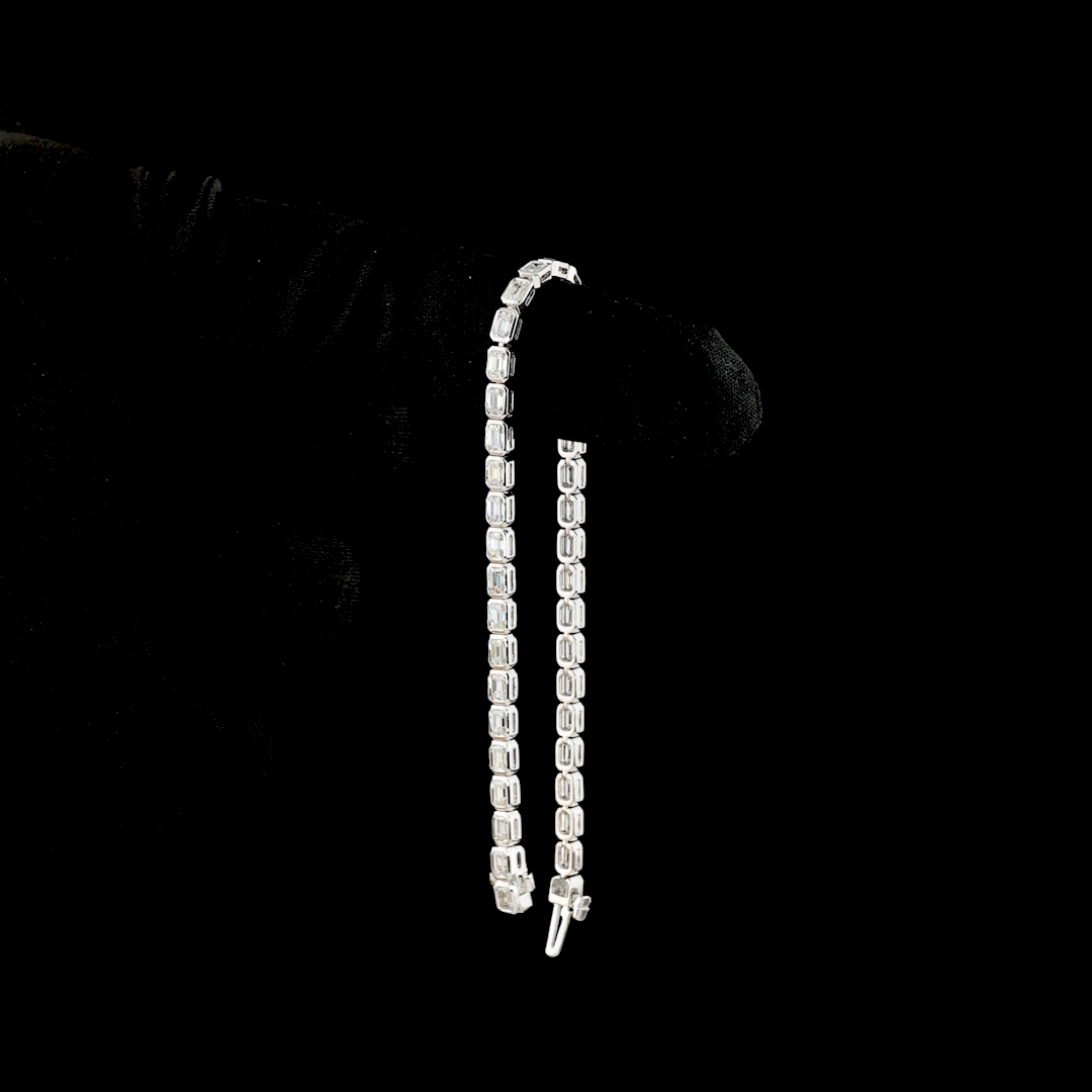 3.7 CT Emerald Lab Grown Diamond Tennis Bracelet in 14K White Gold – worn on wrist