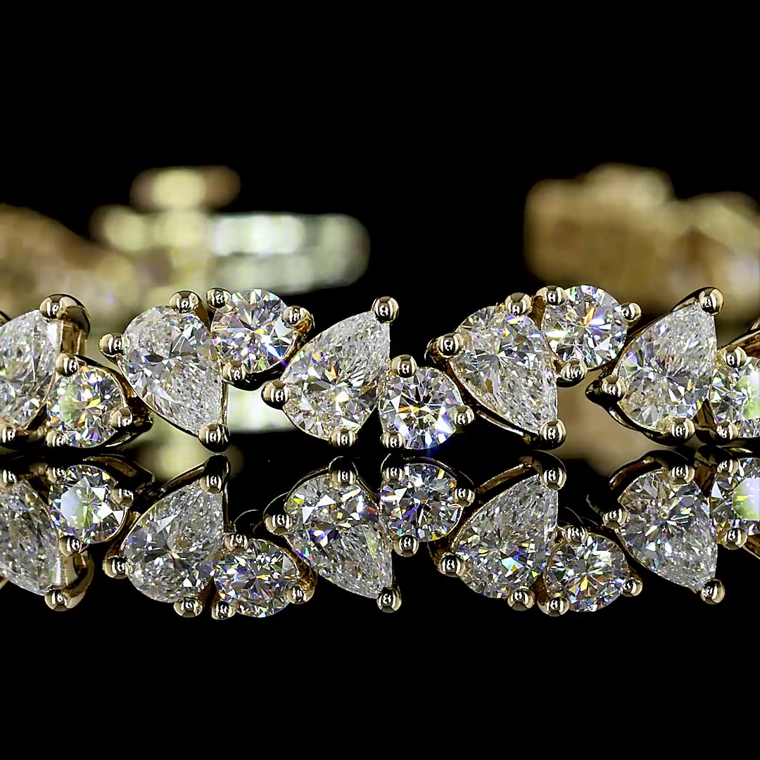 5.8 CT Pear Lab Grown Diamond Tennis Bracelet in 14K Yellow Gold – close-up