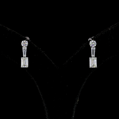 2.14 CT Round Lab Grown Diamond Drop Earrings in 14K White Gold