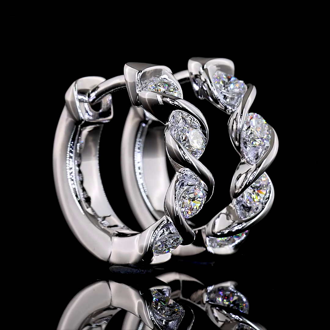 0.41 CT Round Lab Grown Diamond Huggie Earrings in 14K White Gold