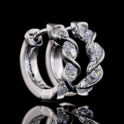 0.41 CT Round Lab Grown Diamond Huggie Earrings in 14K White Gold
