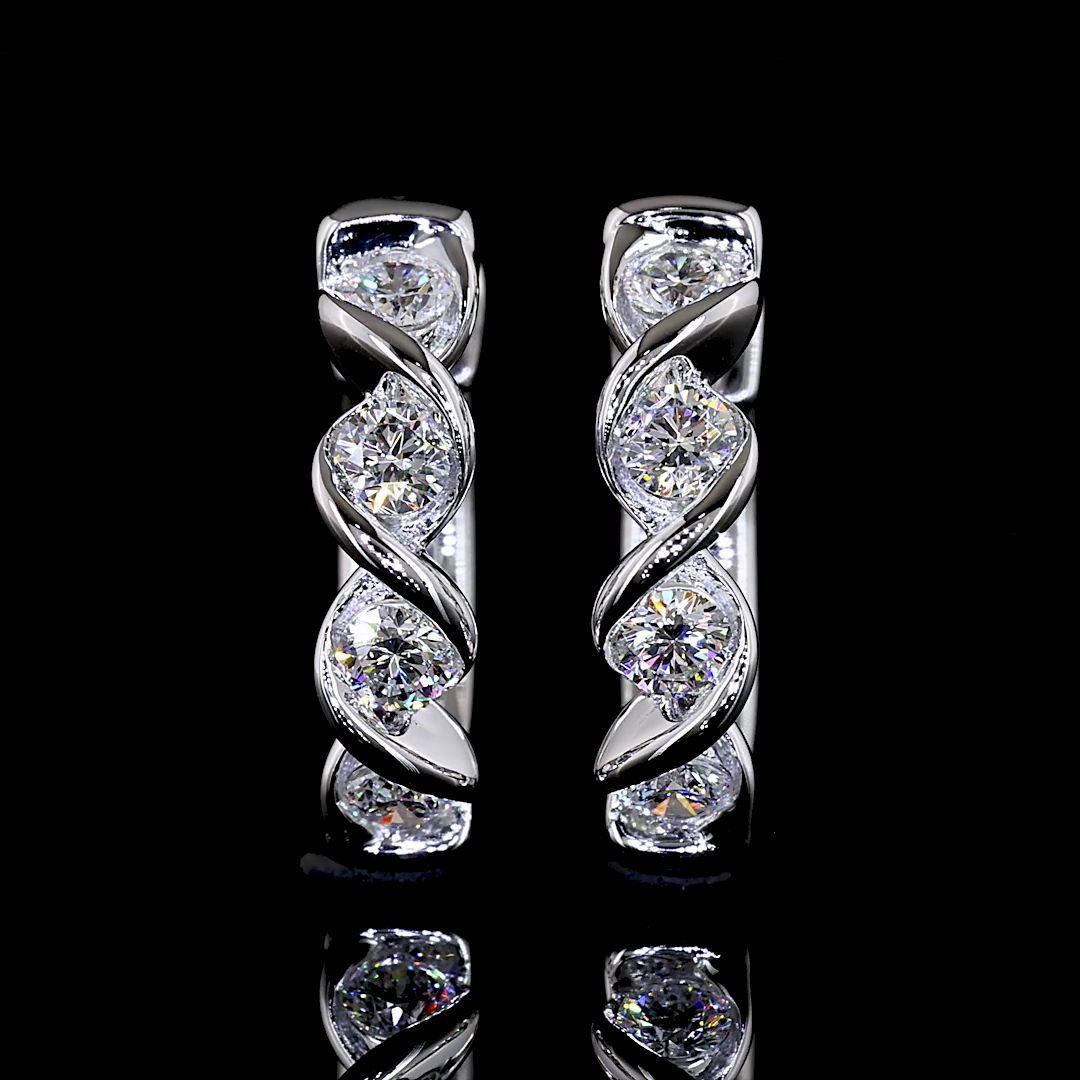 0.41 CT Round Lab Grown Diamond Huggie Earrings in 14K White Gold