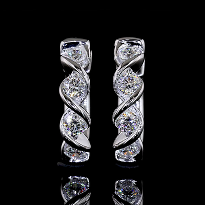 0.41 CT Round Lab Grown Diamond Huggie Earrings in 14K White Gold