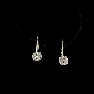 3.14 CT Round Lab Grown Diamond Drop Earrings in 14K Yellow Gold
