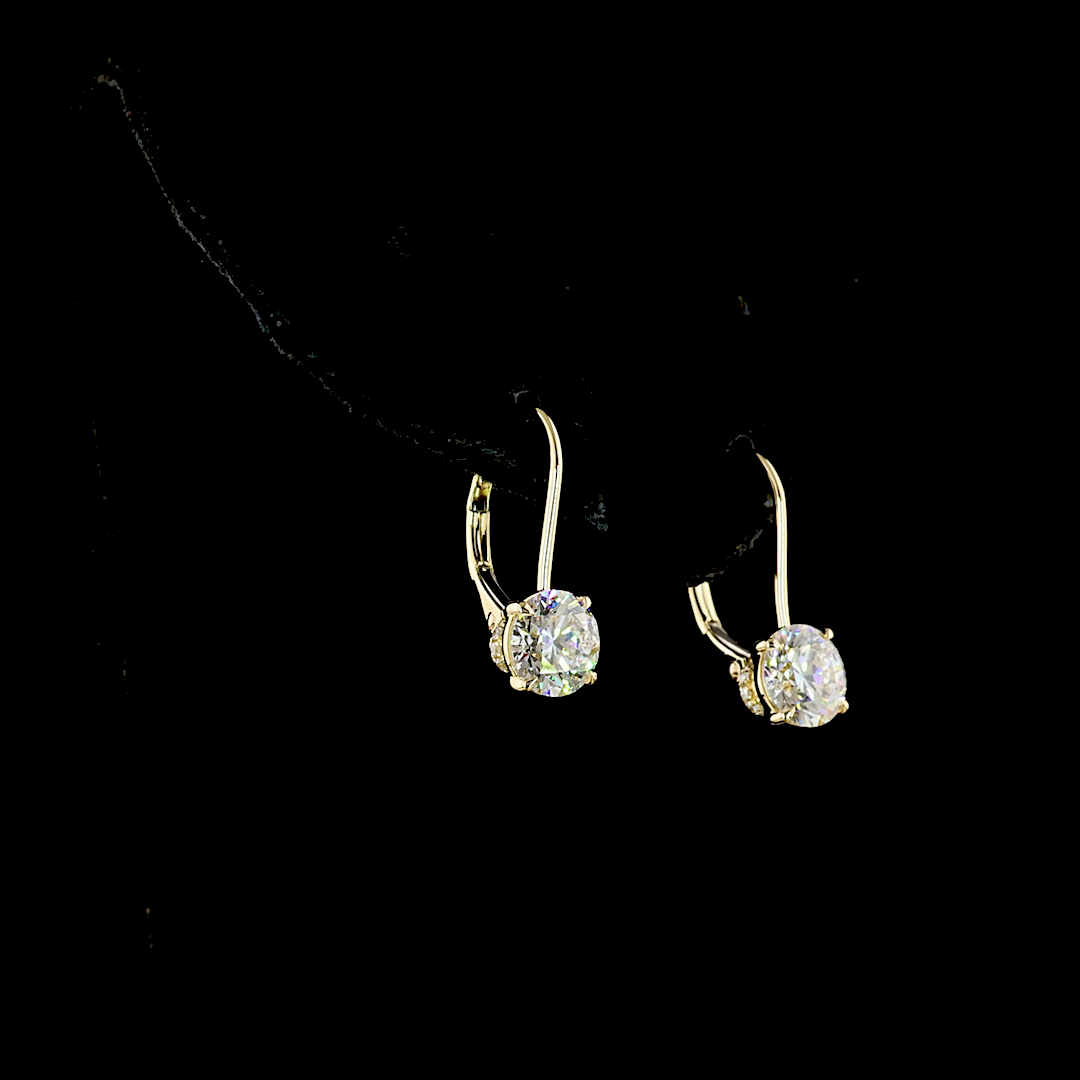 3.14 CT Round Lab Grown Diamond Drop Earrings in 14K Yellow Gold