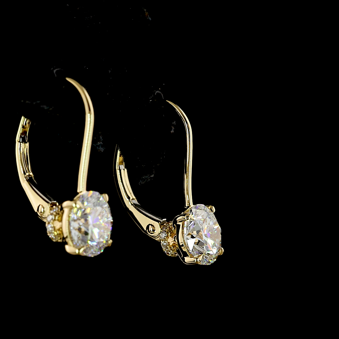 3.14 CT Round Lab Grown Diamond Drop Earrings in 14K Yellow Gold