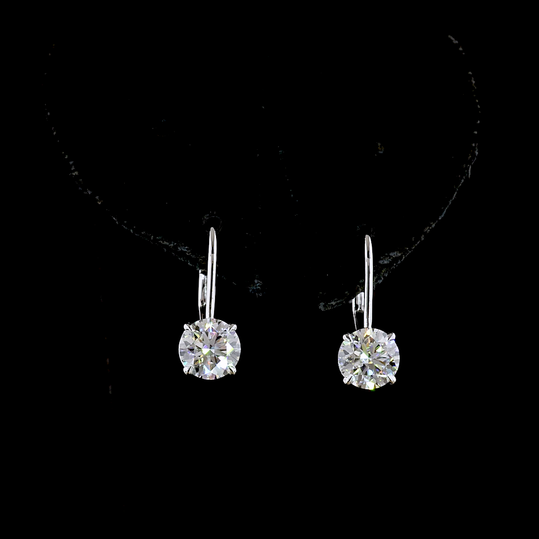3.1 CT Round Lab Grown Diamond Drop Earrings in 14K White Gold