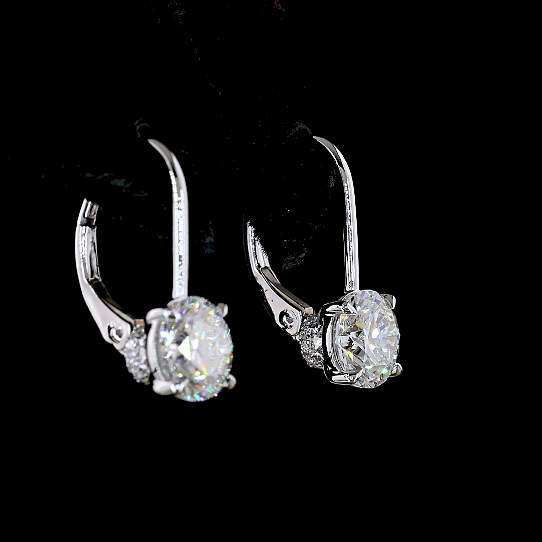 3.1 CT Round Lab Grown Diamond Drop Earrings in 14K White Gold
