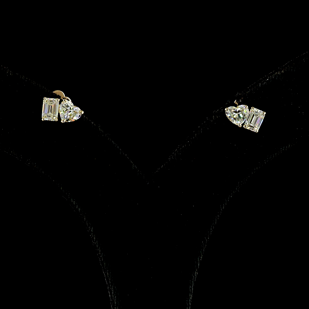 1.56 CT Heart Lab Grown Diamond Toi et Moi Earrings in 14K Yellow Gold