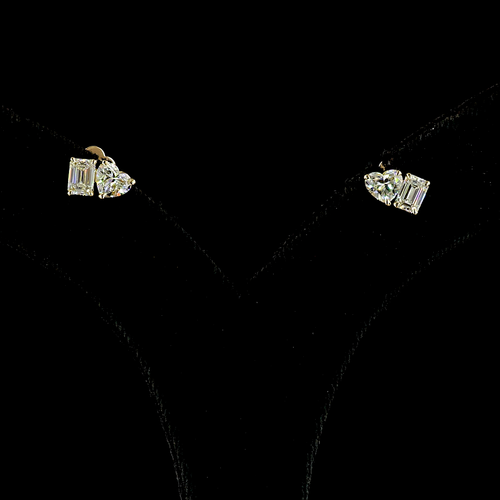 1.56 CT Heart Lab Grown Diamond Toi et Moi Earrings in 14K Yellow Gold