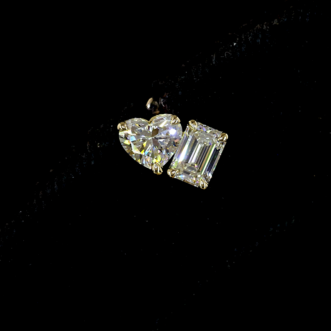 1.56 CT Heart Lab Grown Diamond Toi et Moi Earrings in 14K Yellow Gold