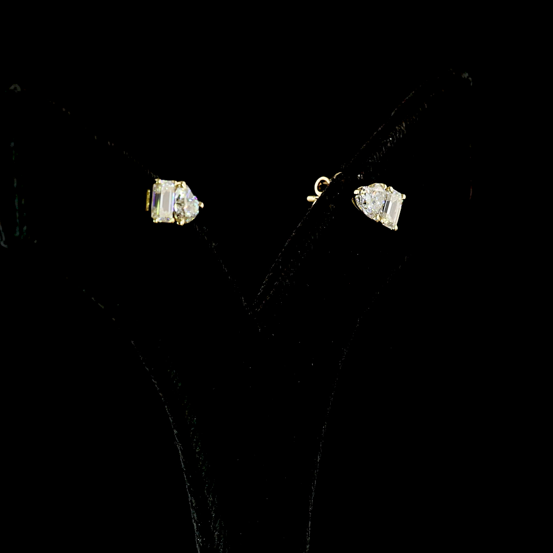 1.56 CT Heart Lab Grown Diamond Toi et Moi Earrings in 14K Yellow Gold