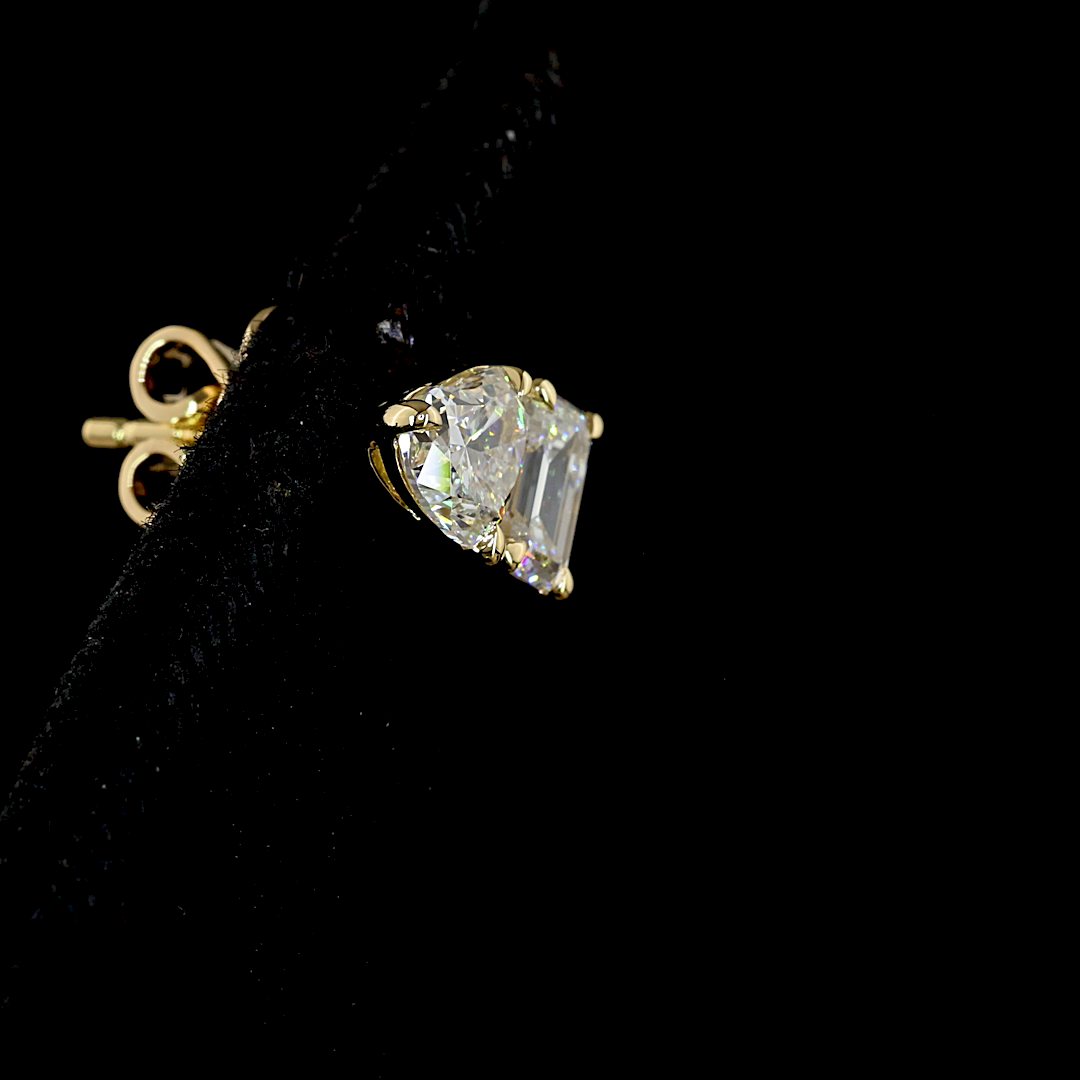 1.56 CT Heart Lab Grown Diamond Toi et Moi Earrings in 14K Yellow Gold