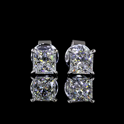 1.05 CT Princess Lab Grown Diamond Stud Earrings in 14K White Gold