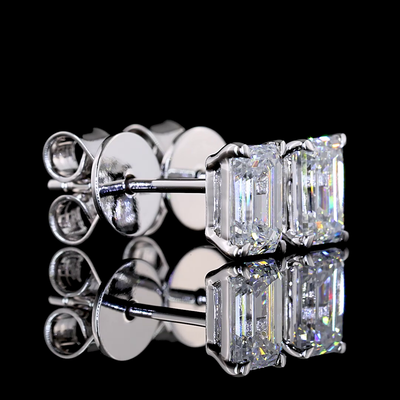 0.97 CT Emerald Lab Grown Diamond Stud Earrings in 14K White Gold