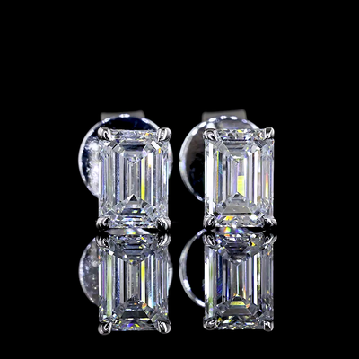 0.97 CT Emerald Lab Grown Diamond Stud Earrings in 14K White Gold