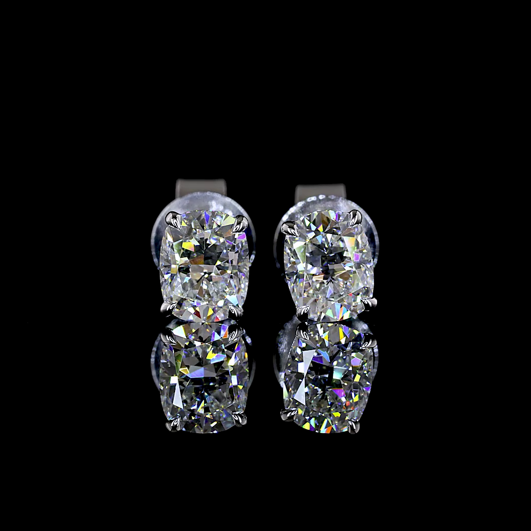 1.06 CT Cushion Brilliant Lab Grown Diamond Stud Earrings in 14K White Gold