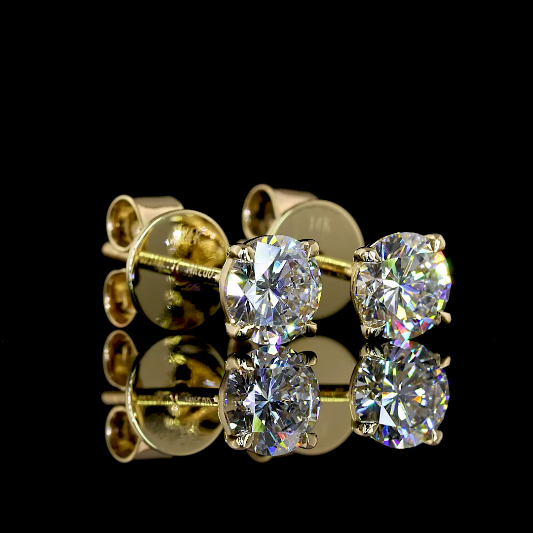 0.51 CT Round Lab Grown Diamond Stud Earrings in 14K Yellow Gold