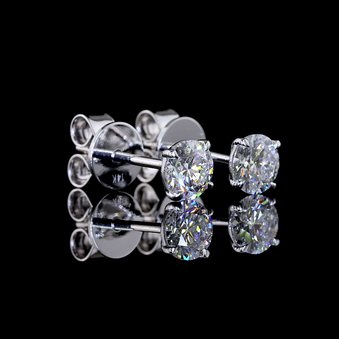 0.72 CT Round Lab Grown Diamond Stud Earrings in 14K White Gold