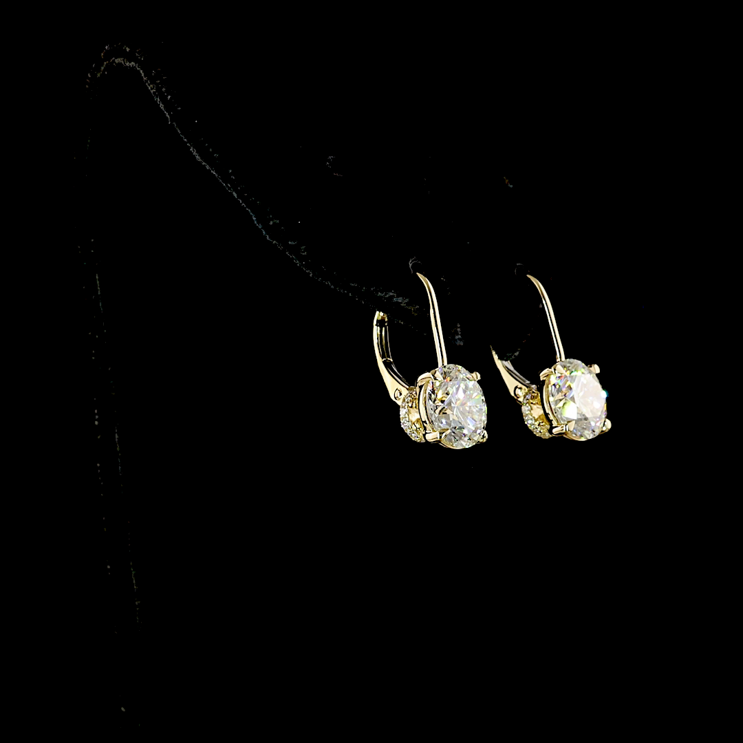 4.2 CT Round Lab Grown Diamond Drop Earrings in 14K Yellow Gold