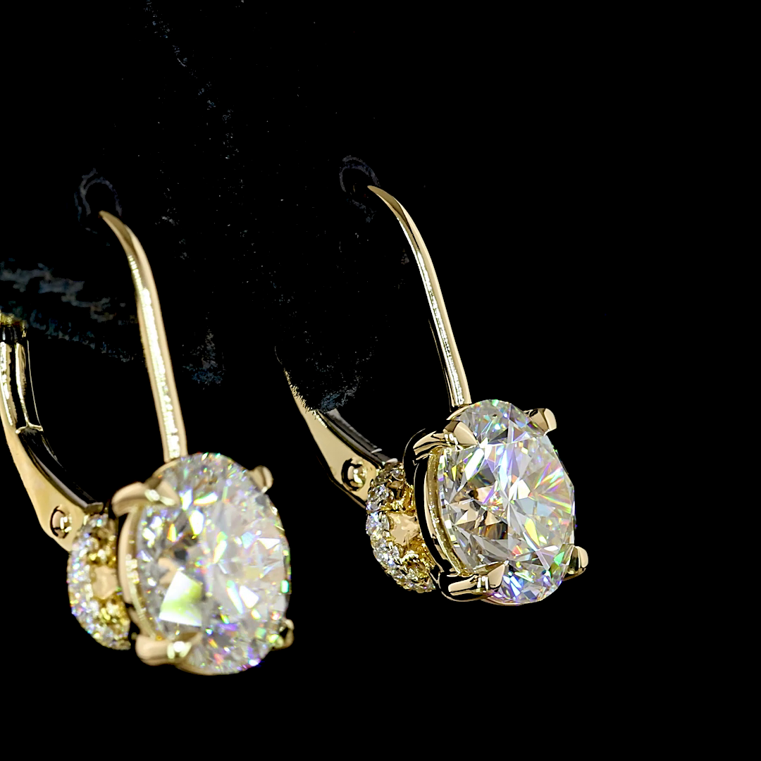 4.2 CT Round Lab Grown Diamond Drop Earrings in 14K Yellow Gold