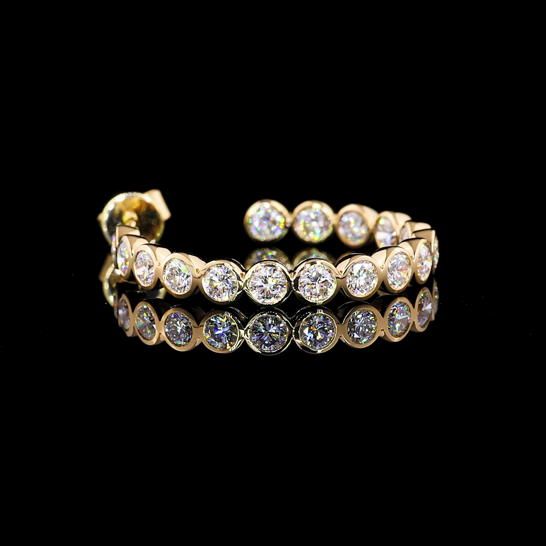 2.87 CT Round Lab Grown Diamond C Hoop Earrings in 14K Yellow Gold
