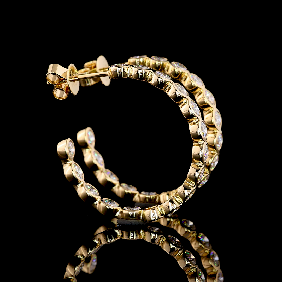 2.87 CT Round Lab Grown Diamond C Hoop Earrings in 14K Yellow Gold
