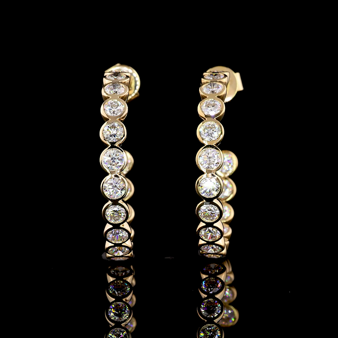 2.87 CT Round Lab Grown Diamond C Hoop Earrings in 14K Yellow Gold