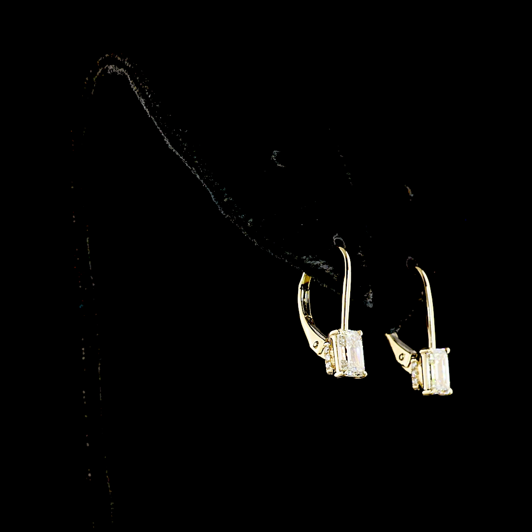 1.08 CT Emerald Lab Grown Diamond Drop Earrings in 14K Yellow Gold
