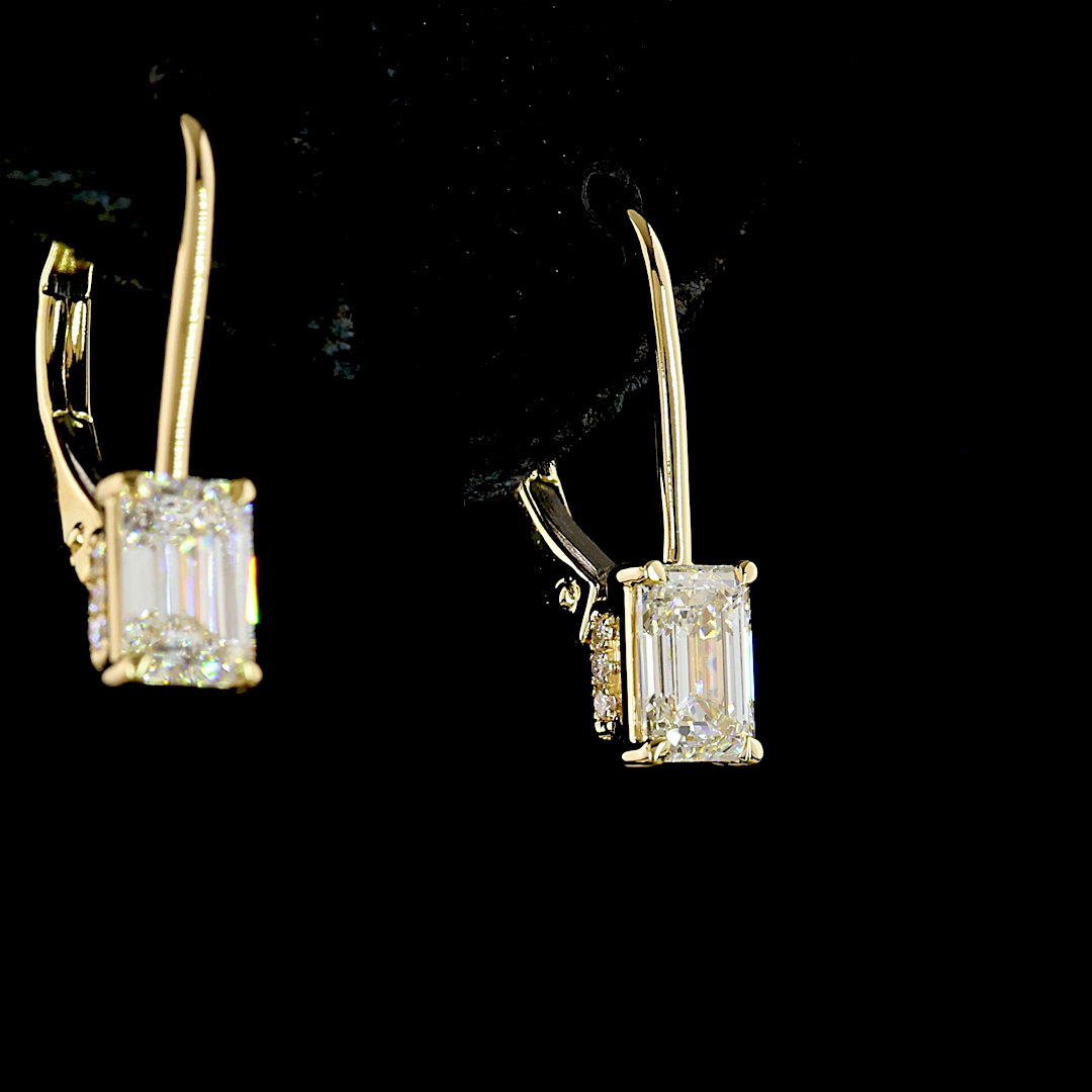 1.08 CT Emerald Lab Grown Diamond Drop Earrings in 14K Yellow Gold