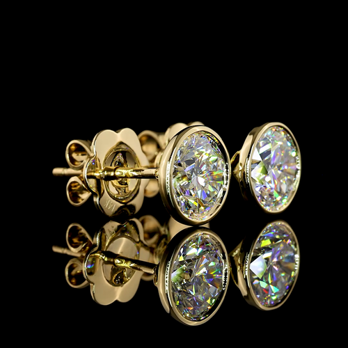 2.02 CT Round Lab Grown Diamond Stud Earrings in 14K Yellow Gold