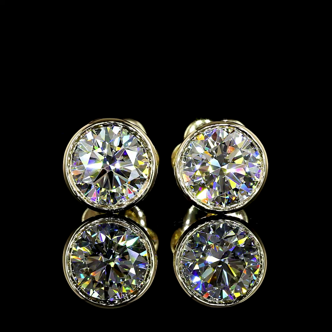2.02 CT Round Lab Grown Diamond Stud Earrings in 14K Yellow Gold