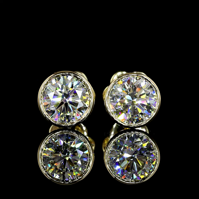 2.02 CT Round Lab Grown Diamond Stud Earrings in 14K Yellow Gold