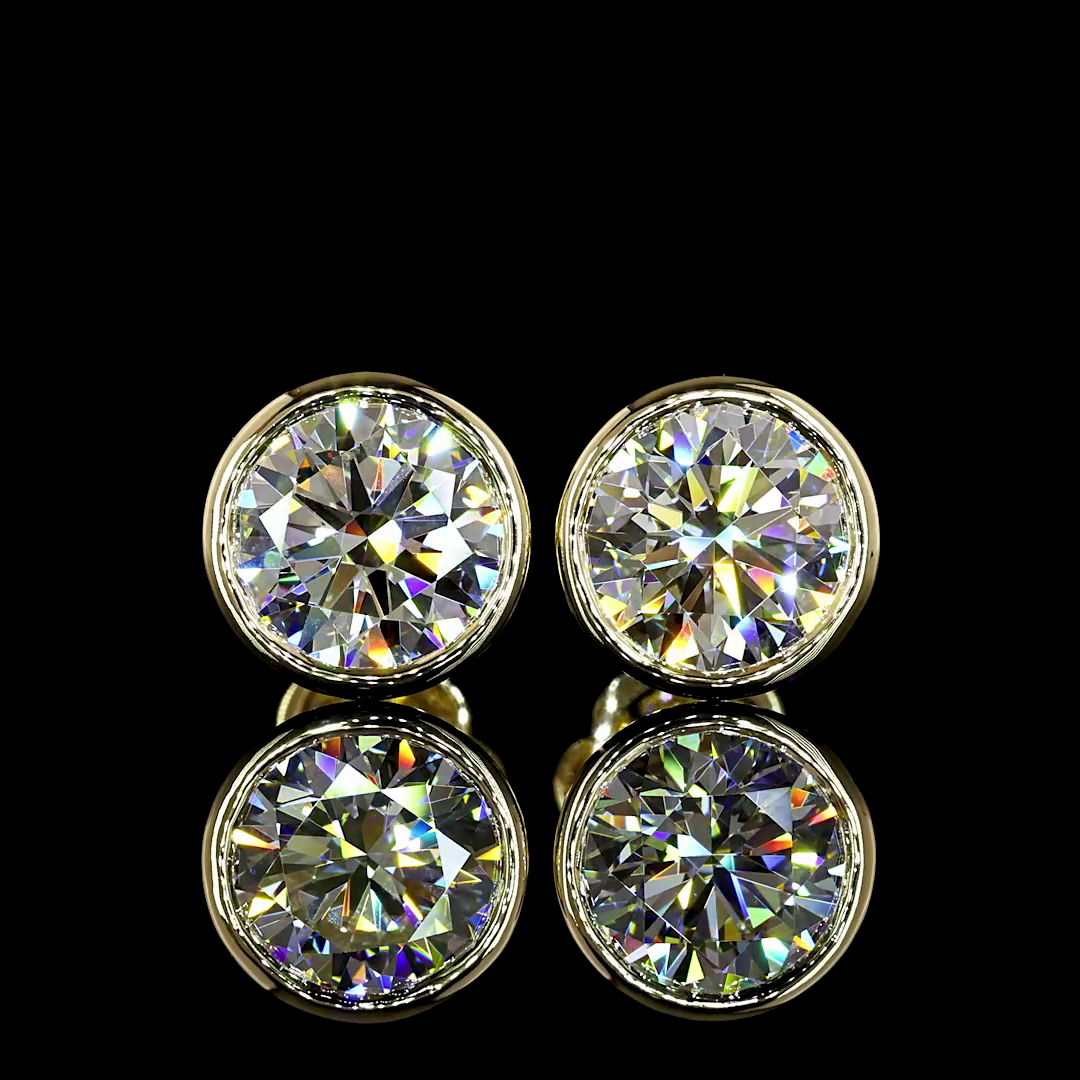 3.12 CT Round Lab Grown Diamond Stud Earrings in 14K Yellow Gold