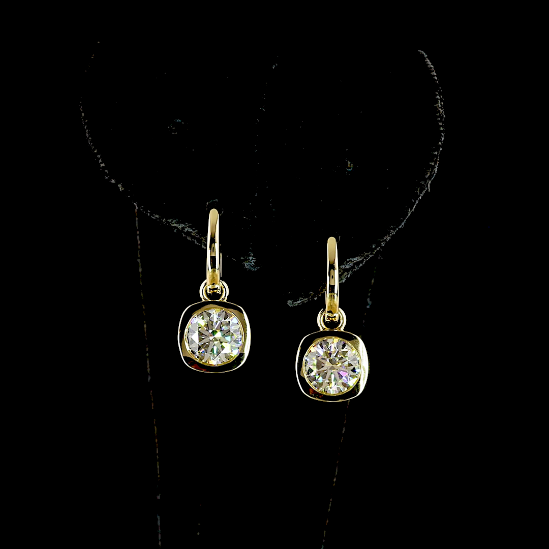 3.03 CT Round Lab Grown Diamond Drop Earrings in 14K Yellow Gold