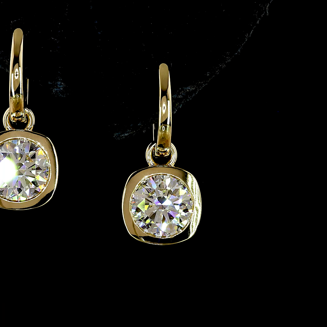 3.03 CT Round Lab Grown Diamond Drop Earrings in 14K Yellow Gold