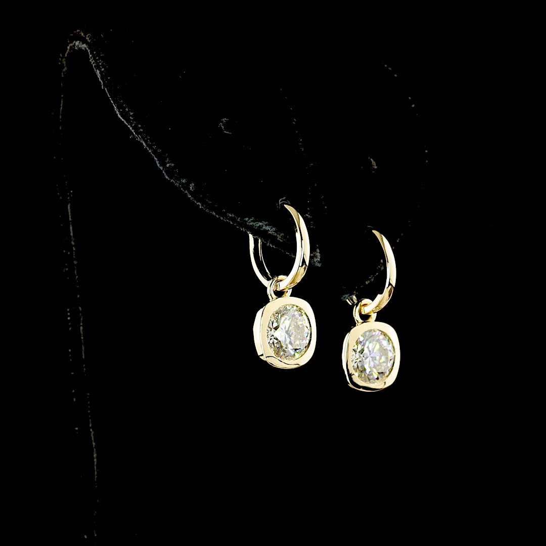 3.03 CT Round Lab Grown Diamond Drop Earrings in 14K Yellow Gold