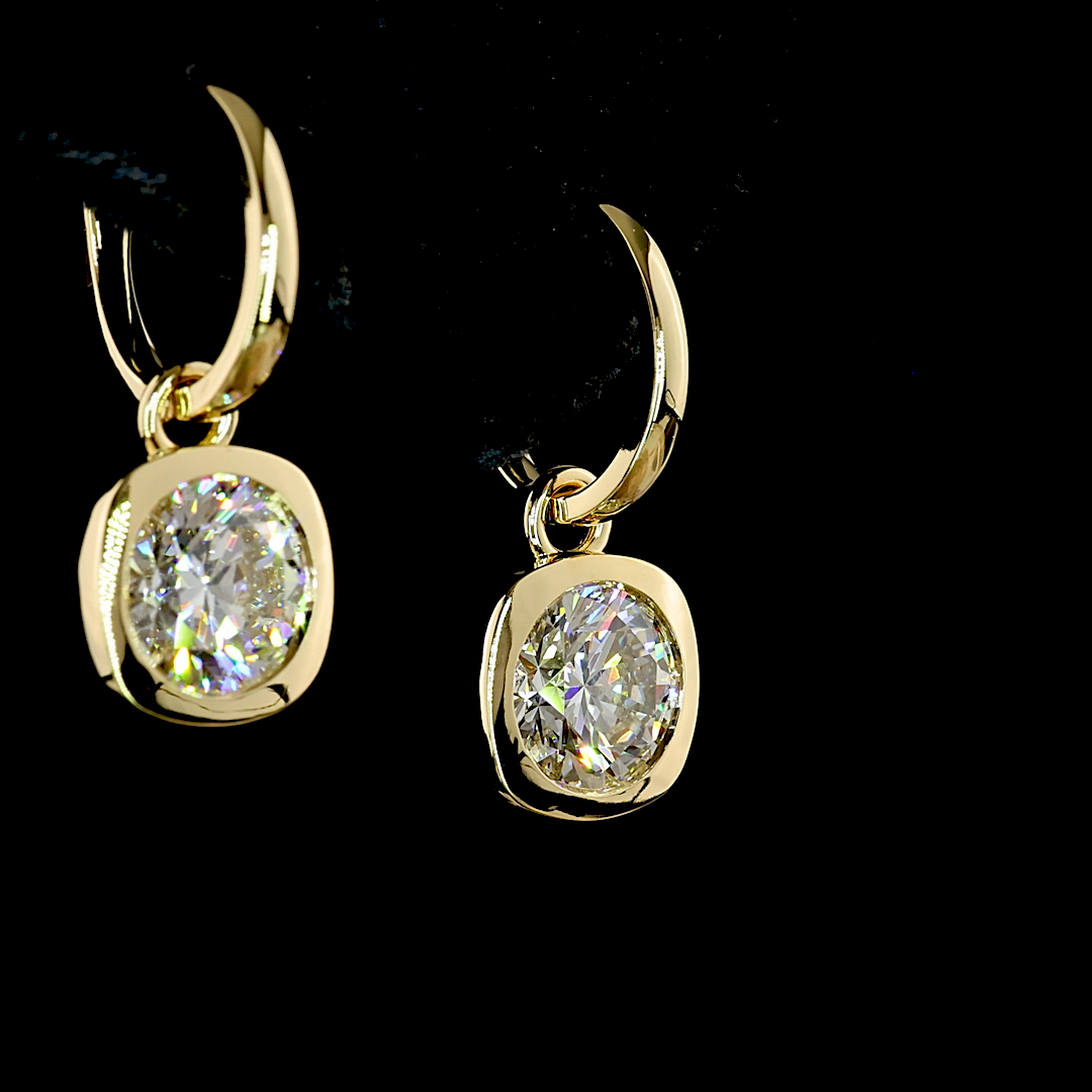 3.03 CT Round Lab Grown Diamond Drop Earrings in 14K Yellow Gold